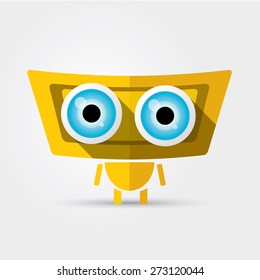 orange Cartoon Character Cute Robot Isolated on Grey Gradient