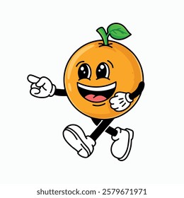 Orange cartoon character isolated on white background. Vector illustration. Fruit character.