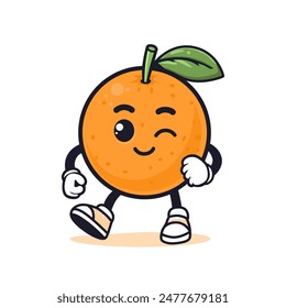 orange cartoon character. Orange with legs character in cartoon style doodle vector on white background. illustration of mandarin fruit cartoon character.