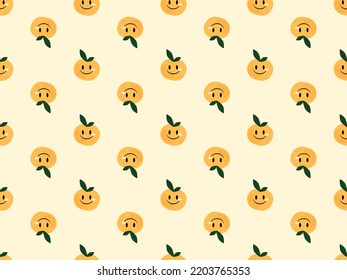 Orange cartoon character seamless pattern on yellow background