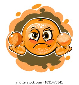 Orange cartoon. Comical face. Vector illustration. Fruit with eyes.