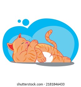 Orange Cartoon Cute Cat Licking Hand