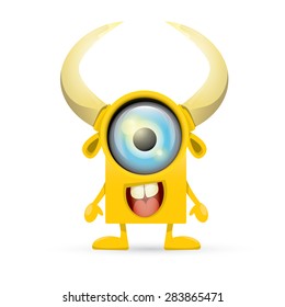 Orange Cartoon cute monster with horn isolated on white