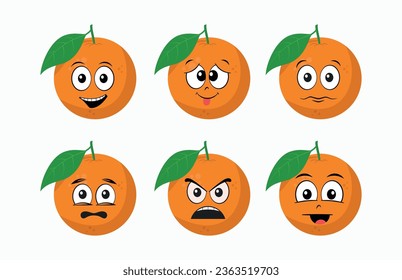 Caricatura naranja con vector de emociones diferentes