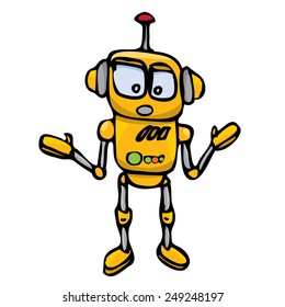 orange Cartoon doodle Robot on white