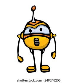 orange Cartoon doodle Robot on white