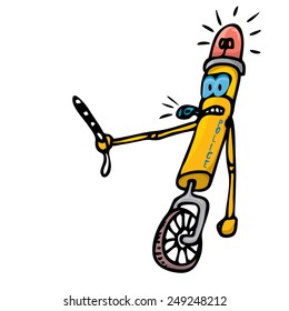 orange Cartoon doodle Robot on white