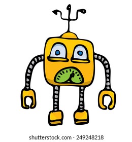 orange Cartoon doodle Robot on white