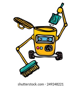 orange Cartoon doodle Robot on white
