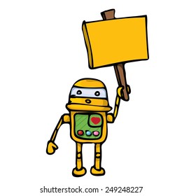 orange Cartoon doodle Robot on white