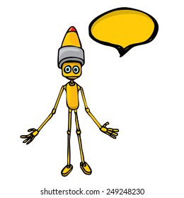orange Cartoon doodle Robot on white