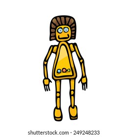 orange Cartoon doodle Robot on white