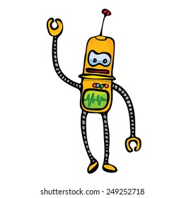 orange Cartoon doodle Robot on white