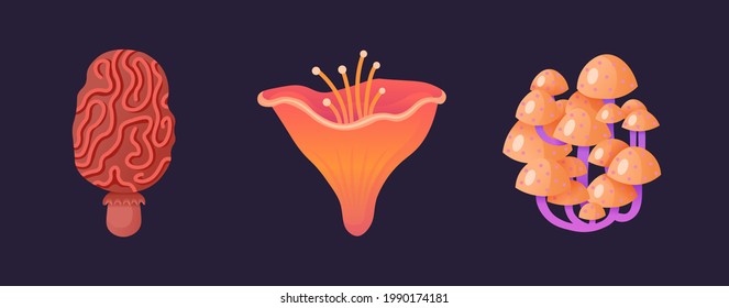Orange cartoon fantastic mushroom set.