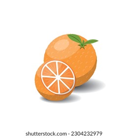 Orange cartoon fruit. Vegan organic eco product. vector illustration.