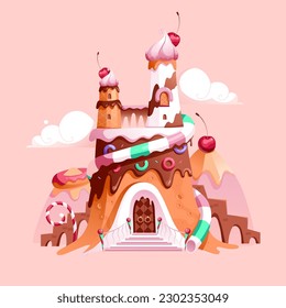 Ilustración del castillo Gingerbread Cartoon Naranja