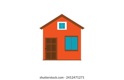 Orange Cartoon House with Blue Windows Isolated on White