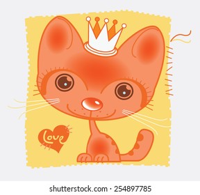 orange cartoon kitten on a yellow background vector