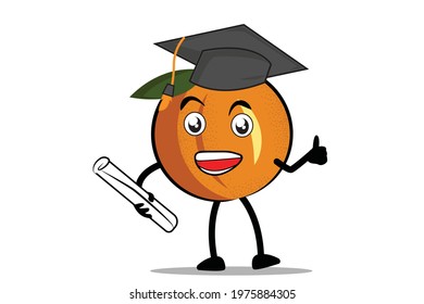 Orange Cartoon mascot or character holding a diploma and wearing a toga in graduation