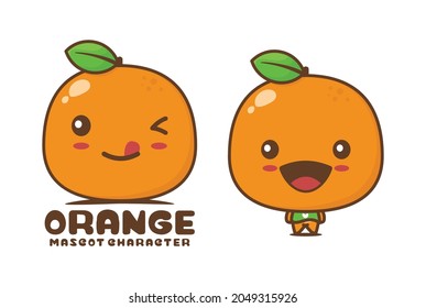 orange cartoon mascot, fruit vector illustration, suitable for logos, packaging labels, stickers, etc.