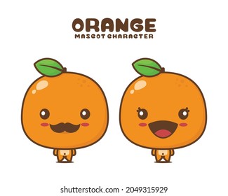 orange cartoon mascot, fruit vector illustration, isolated on white background