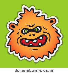 Orange Cartoon Monster Face. Avatar Icon. Vector Sticker.