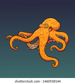 Orange cartoon octopus clip art. Vector illustration with simple gradients. octopus and background on separate layers. 
