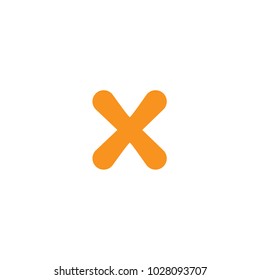 orange cartoon rounded cross. Delete button. Warning error icon. Flat vector icon isolated on white.  Cancel seal stamp watermark. Flat round X mark.