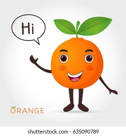 orange cartoon style isolated on white background. vector illustration.fruit, food, vector flat style