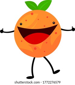 orange cartoon tropical fruit character with small round eyes and a broad smile holds thumbs up like gesture of approval object on a white background concept of food and vitamins