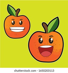 Orange cartoon. cartoon vector of cute fruit isolated on green