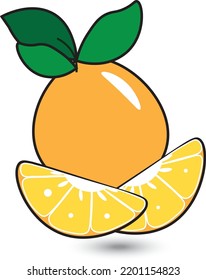 Orange Cartoon Vector Flat Slice Icon. Orange Fruit Vitamin C Segment Half Illustration, Cartoon Clementine