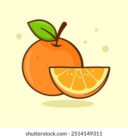 Orange cartoon vector illustration. Suitable for fresh fruit design element. Orange slice vector.