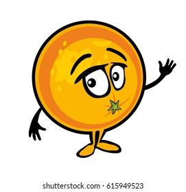 Orange cartoon waves his hand. Color flat illustration isolated on white background.