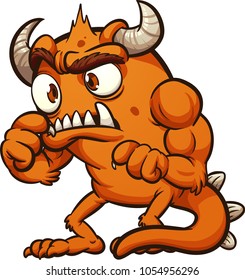 Orange cartoon worried monster. Vector clip art illustration with simple gradients. All in a single layer. 
