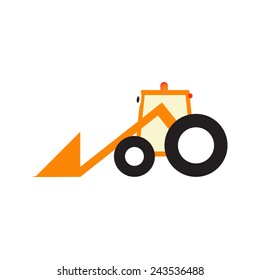 Orange cartoony tractor with big eyes black tires. Logo template
