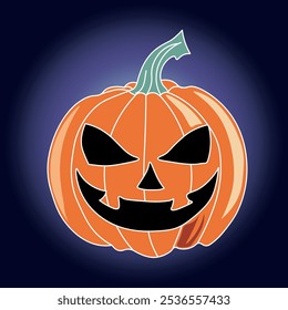 
Calabaza tallada naranja en estilo Halloween sobre un fondo degradado. Transición suave de azul a cian. Ilustración vectorial.