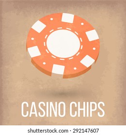 Orange casino chip on the retro background. Vector illustration EPS 10.