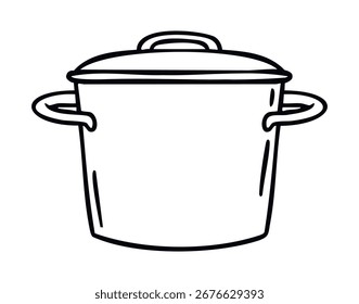 Naranja cacerola de línea cerrada de contorno de arte, monocromo dibujado a mano. Ilustración vectorial.