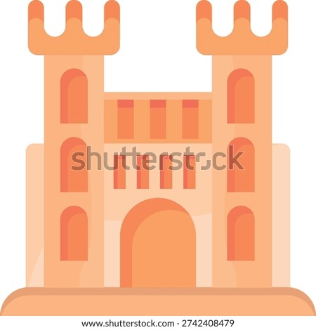An orange castle adorned with two tall towers, showcasing its unique architecture.