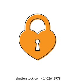 Orange Castle in the shape of a heart icon isolated on white background. Locked Heart. Love symbol and keyhole sign. Vector Illustration