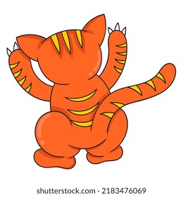 die orangefarbene Katze von hinten ist Stehklettern, Vektorgrafik. doodle Symbol kawaii.