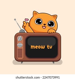 Gato Naranja Detrás De La Mano De Amo De La Televisión - Gato Naranja Caliente Sobre La Televisión