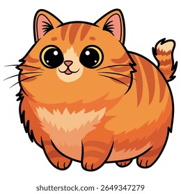 Orange cat cartoon kawaii flat illustration. Fat orange cat.