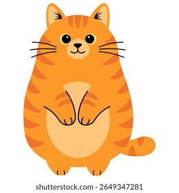 Orange cat cartoon kawaii flat illustration. Fat orange cat.
