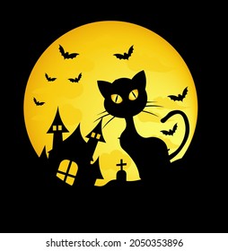 orange cat dark background silhouette halloween