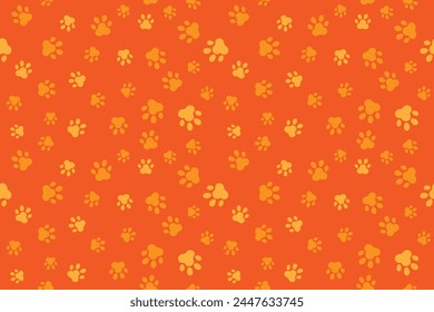 Orange Cat Or Dog Paw Pattern Background. Wallpaper. Vector Illustration. Valentine's Day. Animal. Backdrop. Summer
