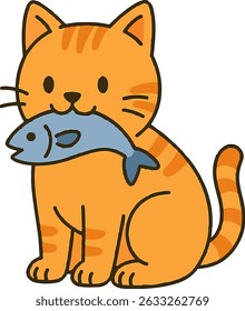 orange cat eat the fish ilustrator