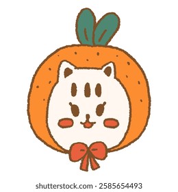 Orange Cat Face Japanese Style Illustration