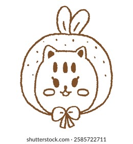 Orange Cat Face Japanese Style Line Illustration